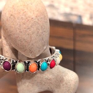 Multi Color Faux Turquoise And Silver Plated Cuff Bracelet.